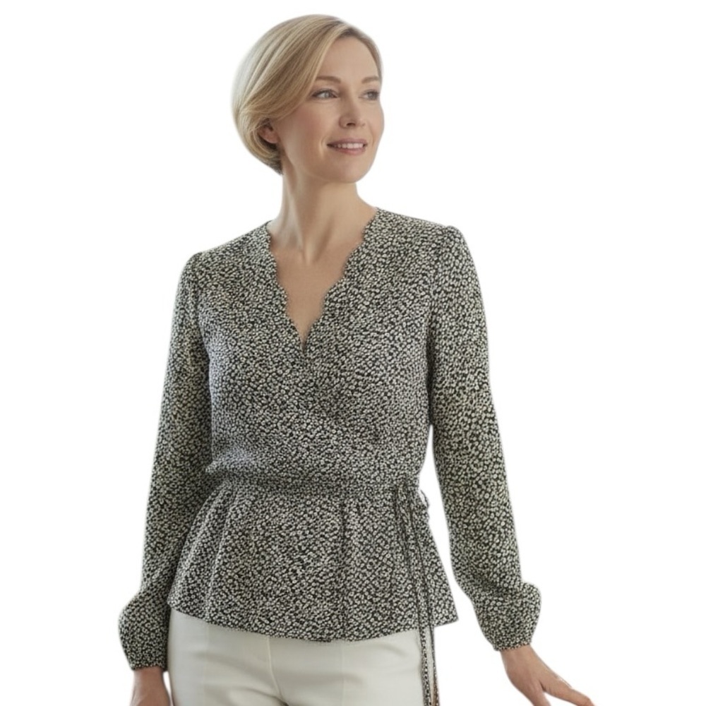 Nine Britton Medium Peplum Faux Wrap Ties Scalloped Office Minimalist Modest